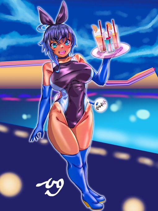 プールサイドのバースペースで
ドリンクサービスしてくれる競水バニーです。
どうにか7月に間に合った…!
#九嶺蓮歌 