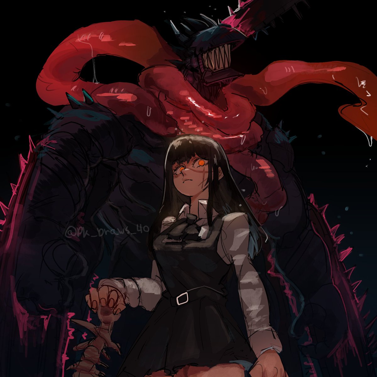 Pk_draws_40's tweet photo. Denji and Asa be vibin but their devil companions? not so much 

( wish they did tho so I drew this lol )

#chainsawman #csmプラス https://t.co/3xva4TNZpw