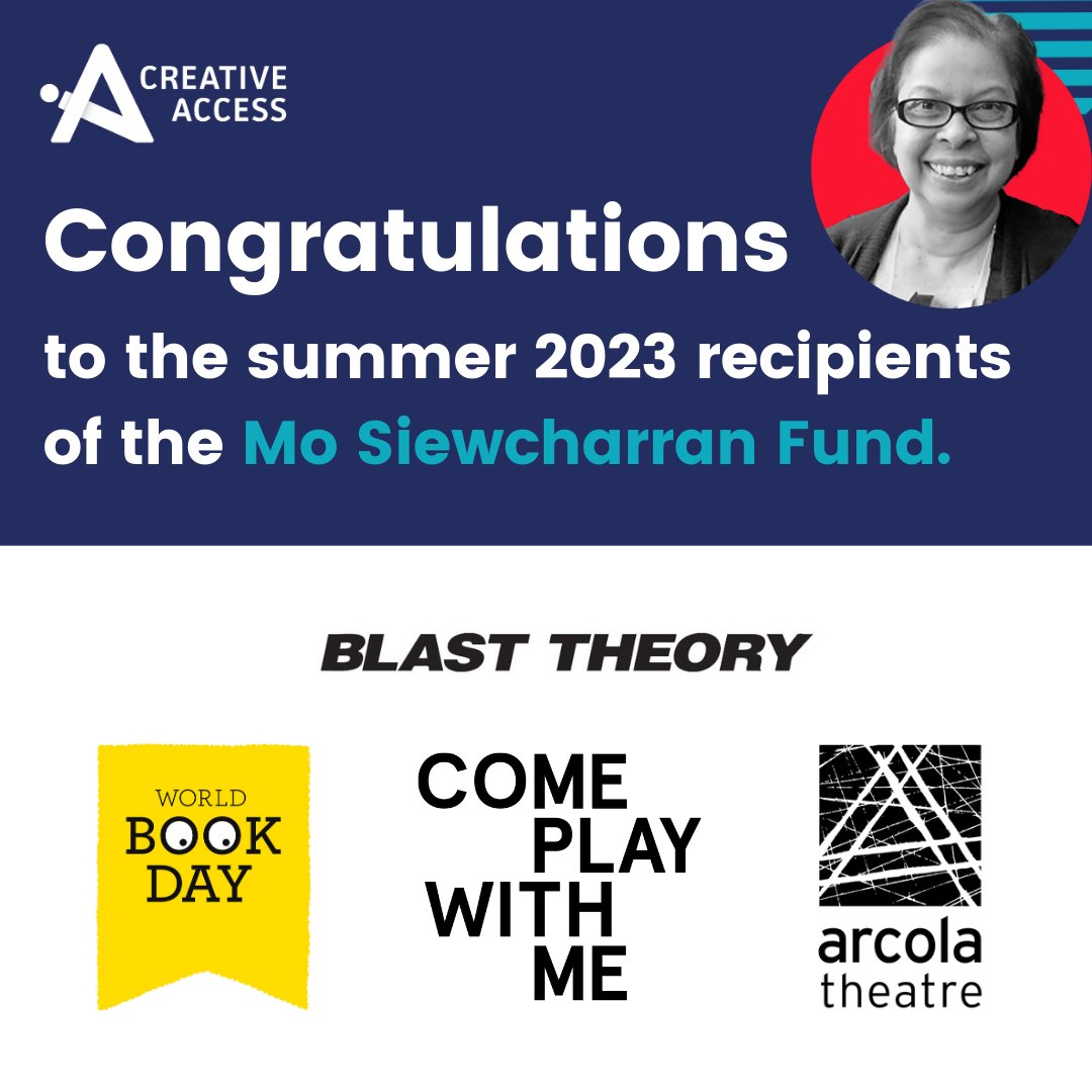_CreativeAccess's tweet photo. Calling small theatres, publishers &amp; music orgs to apply for the #MoSiewcharranFund today! 💸

  The Fund has just awarded new grants to 4 creative orgs@WorldBookDayUK @arcolatheatre @cpwmco &amp; @blasttheory &amp; you could be next!

✉️ lucy[at]https://t.co/IO22AzJRlE for more info https://t.co/XYJD9iwzSo