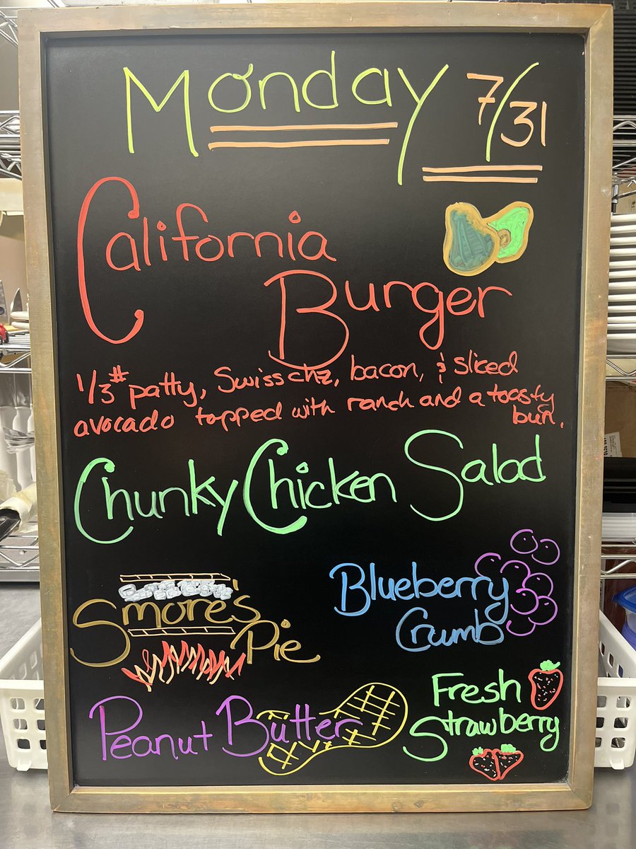 ngcitycafe's tweet photo. Cali Burger today. Bacon, Swiss cheese, slice avocado, and ranch dress on a hand patted 1/3# patty with a toasty bun.
S’mores, Fresh Strawberry, & Blueberry Crumb pies while they last.
Happy Monday!
#newmangrove #caliburger
#eatlocal #shopsmall https://t.co/DfOQ021pv0