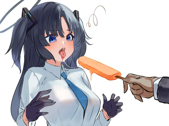 暑い中、一生懸命頑張ってるユウカにアイスを食べさせてあげているだけのイラストです。 #ブルアカ