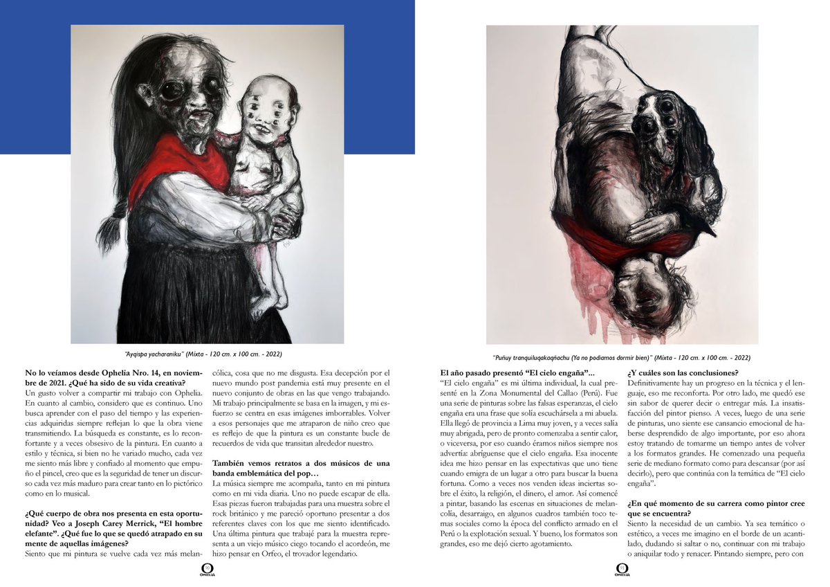 renatonomas's tweet photo. ENTREVISTA REVISTA OPHELIA Nro. 22 (Julio 2023). Gracias nuevamente al equipo de Ophelia Revista y a su directora Camila Reveco por invitarme a ser parte de esta nueva edición. Fotografías gracias a @sstpg 

Link de descarga: https://t.co/9SbiPcULlG

#renatorosado #arteperuano https://t.co/HRTnE5gn9e