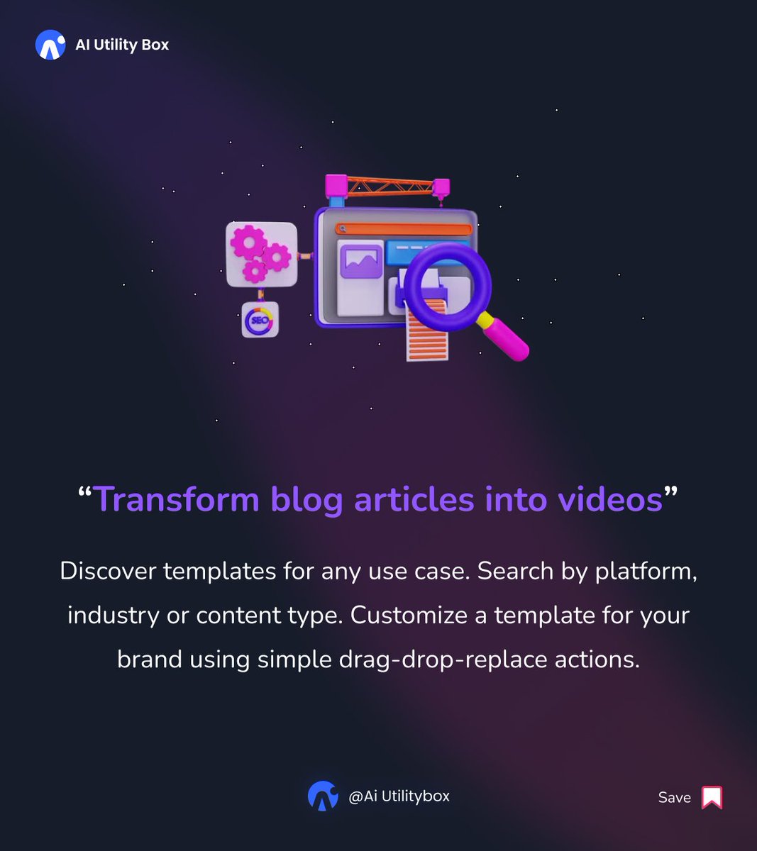 AIUtilityBox's tweet photo. Transform your videos from ordinary to extraordinary with the ingenious magic of 𝐈𝐧𝐯𝐢𝐝𝐞𝐨 𝐀𝐈 - where creativity meets technology.
For explore additional tools at https://t.co/VR73kto7UZ 

#aiutilitybox #learningrevolution #artificialintelligence #ai #tech #Video #GPT https://t.co/YGTc3Fjvg3