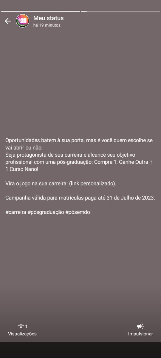 gigipc2007's tweet photo. Vira o jogo na sua carreira: (link personalizado).

Campanha válida para matrículas paga até 31 de Julho de 2023.

#carreira #pósgraduação #pósemdobro #sucesso #especialização #novoscanais3 https://t.co/g3KjO9TKkB