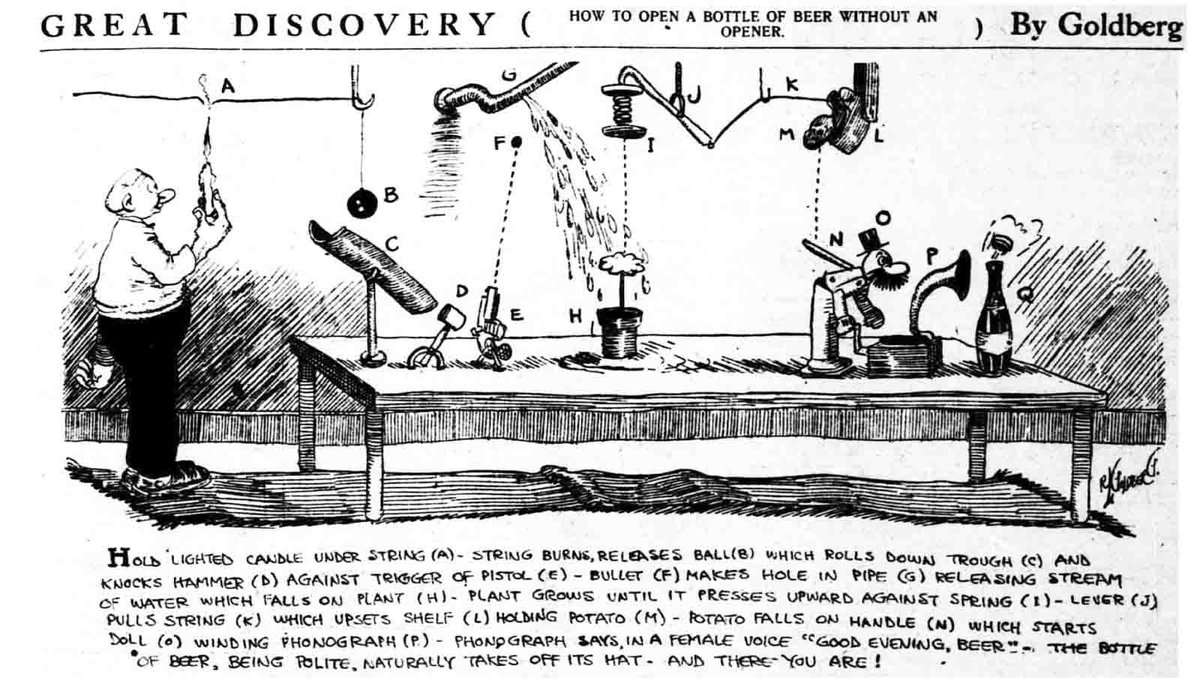 Los 1000 mejores cómics de la historia cineblog.net/2022/10/los-10… #696 – “Los inventos de Rube Goldberg” (Rube Goldberg, 1914-70) #1000BestComicsEver #BestComics #Comics #RubeGoldbergMachine #RubeGoldberg #GreatestComics #MejoresComics #ComicStrips #ComicUSA #Comicsdelos30