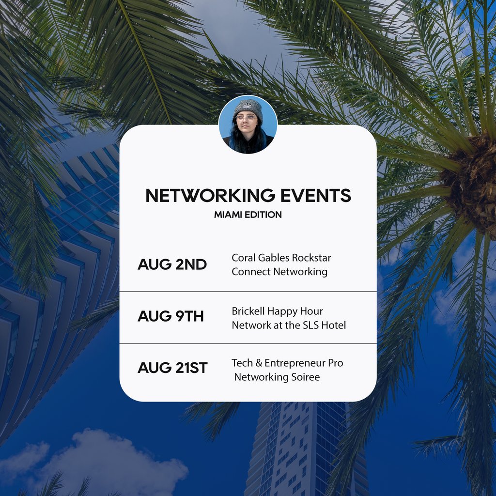 trycoachable's tweet photo. "According to HubSpot, 85% of jobs are filled through networking."

For this reason we have gathered some great networking events for you to attend in Miami.

2nd: https://t.co/09Ql33ufaZ 

9th: https://t.co/wTnFJS8ek3 

21st: https://t.co/mWIyoXfY7c https://t.co/RJN5iwtjSe