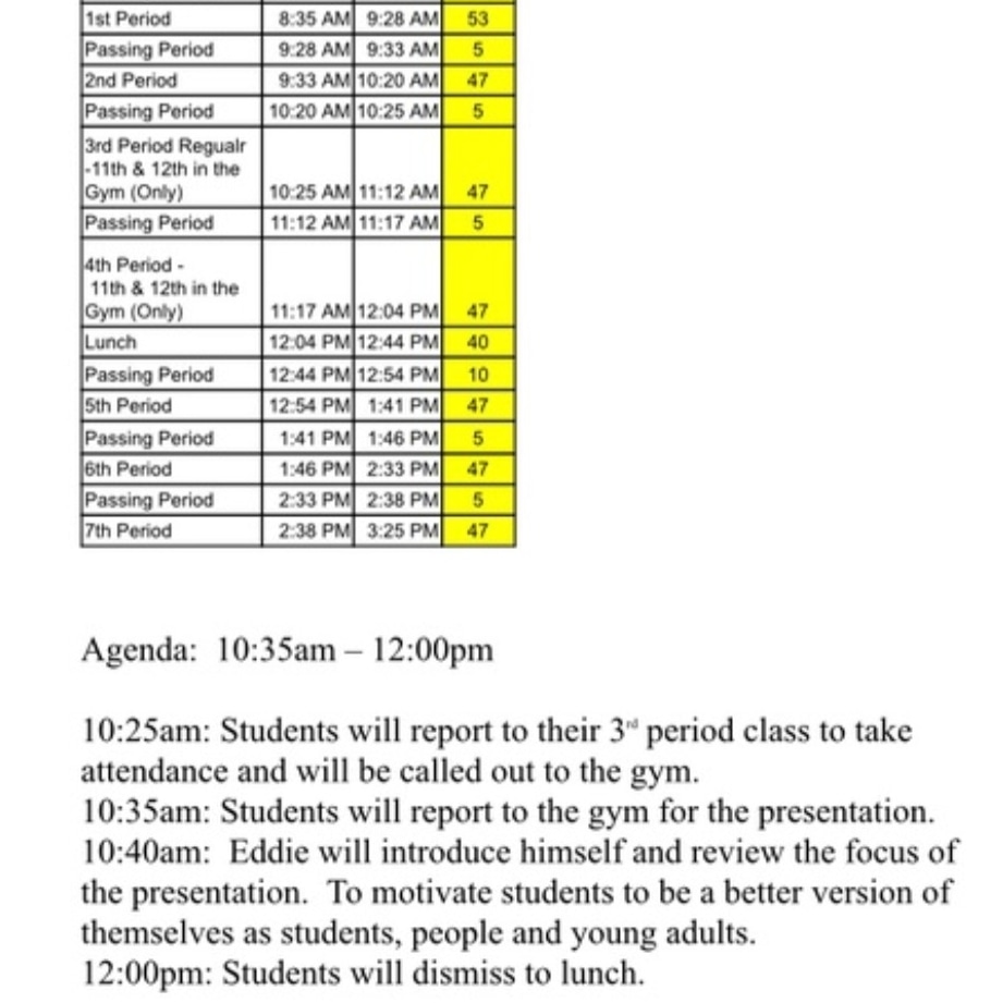 OMHS_Art's tweet photo. Today's bell schedule https://t.co/cZRfRjK4RQ