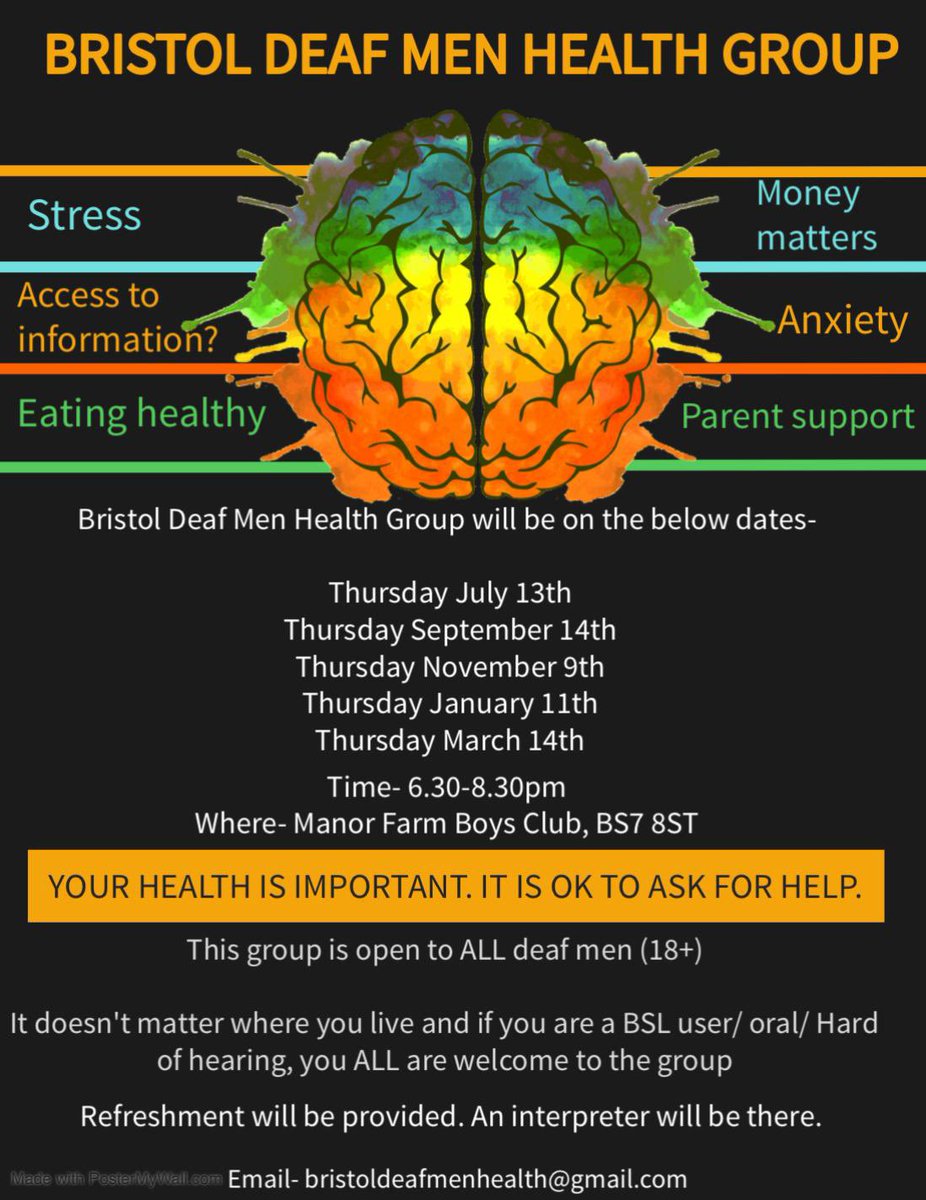 Please share and spread the word. Hope to see you there. #deaf #bristol #menshealth