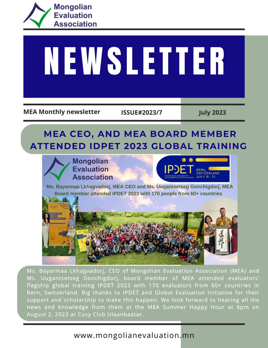 MonEvalAssoc's tweet photo. We are happy to share with you the 7th Issue of MEA's Monthly Newsletter for the year 2023.
#monevalassoc #IPDET @IOCE_eval @ https://t.co/qnkVnwSxiB