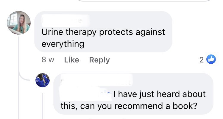 Members of an antivax group wonder why they keep getting sick with a cough and fever Is it from vaccines shedding onto them, chemtrails in the skies, or not drinking enough urine?
