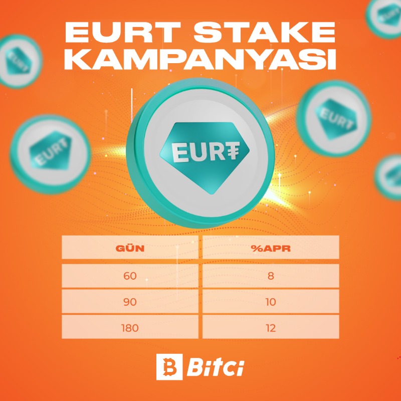 safebitcom's tweet photo. EURT stake kampanyası Bitci'de başlıyor! 📢
$EURT 'lerinizi Bitci'de stake edin, %12'ye varan APR oranları ile kazancınızı katlayın! 🤝
#Bitci #EuroTether #EURT
