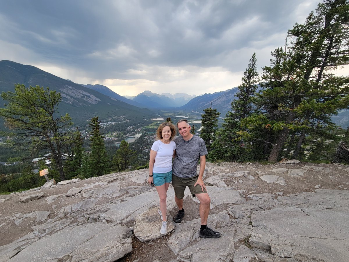 The clouds were foreboding, and indeed it did rain on the way down from Tunnel Mountain in Banff. But it was a great view.