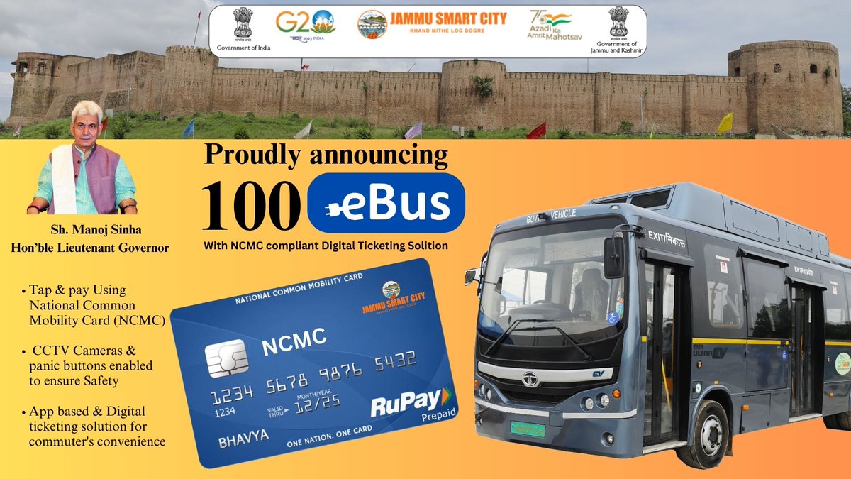 Fleet of 100 #ACeBuses soon to revolutionize your daily commute. With a seamless #DigitalTicketing solution like #MobileTickets #UPIpayments for your convenience. And that's not all – you can  Tap &amp; Pay hassle-free using the #NCMC card. 
<a href="/OfficeOfLGJandK/">Office of LG J&K</a> 
<a href="/MHI_GoI/">Ministry of Heavy Industries</a>
<a href="/HardeepSPuri/">Hardeep Singh Puri</a>