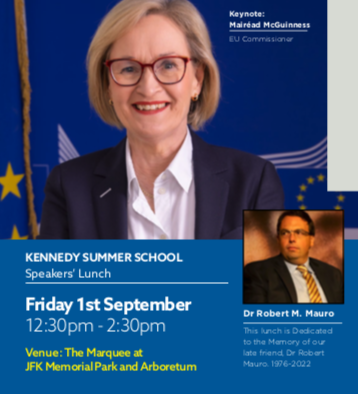 The annual Kennedy Summer School Speakers Lunch, held at the JFK Arboretum, will pay tribute to the late Dr Robert Mauro, a cherished friend and former director of the Kennedy Summer School. #JFKSS