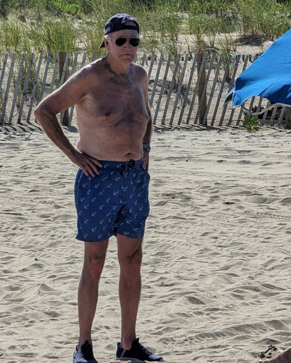 EdKrassen's tweet image. Joe Biden, on the best this weekend.

Everyone who is mocking Joe's appearance should post bathing suit photo of yourselves.  I dare you.

If you are mocking President Biden's body, calling him flabby, out of shape, fat, or unfit, you should be ashamed of yourselves.  

He's 80