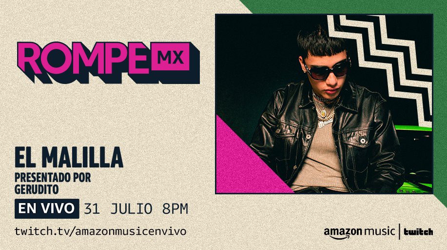 AmazonMusicMX's tweet image. #Rompe Mx está aquí como cada lunes y acompañado de @elmalibaby🔥, disfruta de este y más contenidos originales en nuestro canal. ▶️
twitch.tv/amazonmusicenv…
