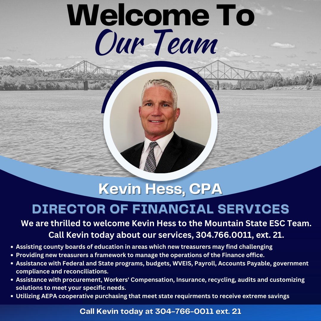 We are excited to welcome Kevin Hess to the Mountain State ESC team! Kevin will be providing services to assist with procurement, workers' compensation, insurance, recycling and more! Please give us a call if you are interested in learning more about his offerings. #msesc