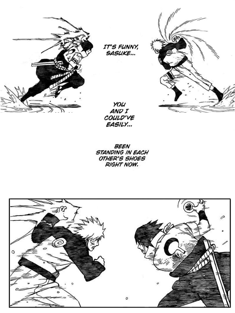 wlwsasuke's tweet photo. this panel just proves how much naruto truly understood sasuke. 
his claims of knowing what sasuke was going through weren't empty words. he was the one who most understood the pain and suffering sasuke went through which is why he never tried to distance himself from sasuke https://t.co/nhYTHHSh3x