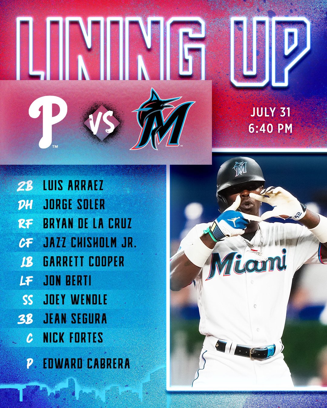 Miami Marlins on X: hiiiii, @j_chisholm3 👀: @BallySportsFL, @BallyMarlins  👂: @FoxSports940, @radiomambi710 ⏰: 6:40PM ET #MakeItMiami   / X