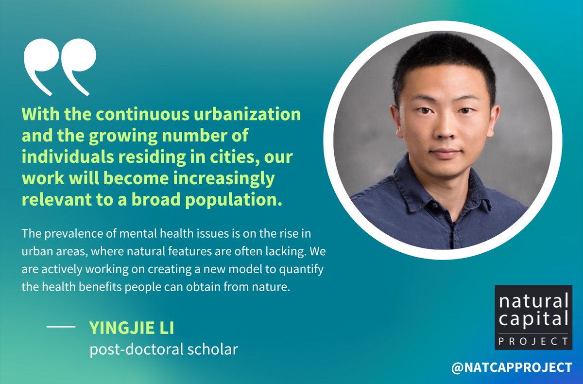 Natural Capital Project (@natcapproject) on Twitter photo Picking up this thread: Postdoc <a href="/Yingjie4Science/">Yingjie Li</a> is working to quantify the health benefits people get from nature, especially in #UrbanAreas, so they can be factored into decision-making. Picking up this thread: Postdoc <a href="/Yingjie4Science/">Yingjie Li</a> is working to quantify the health benefits people get from nature, especially in #UrbanAreas, so they can be factored into decision-making.
