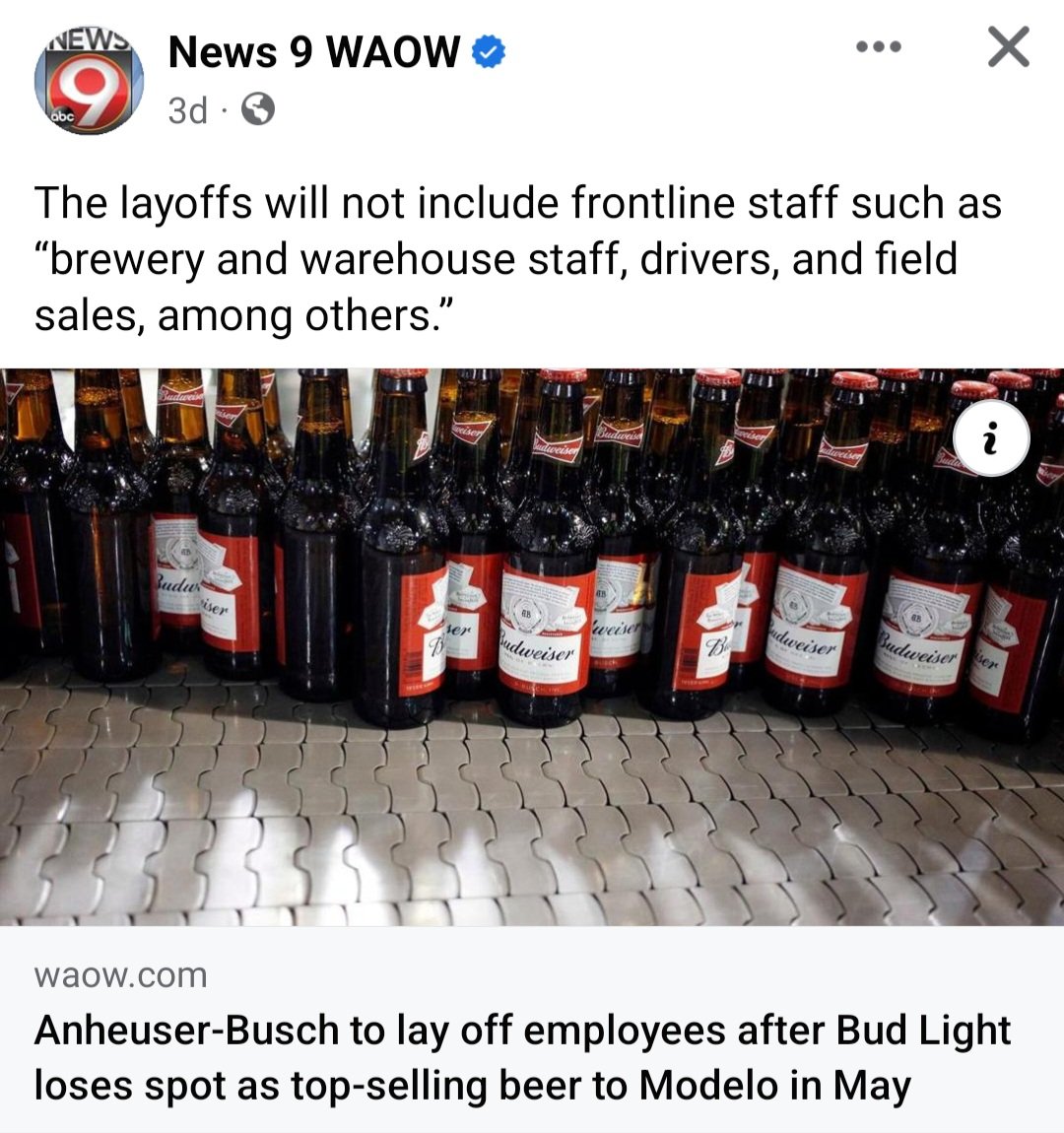 On today's episode of: 
' HEY! Look Over There! It's The Consequences Of Our Own Actions!'
#BudLightBoycott #GoWokeGoBroke