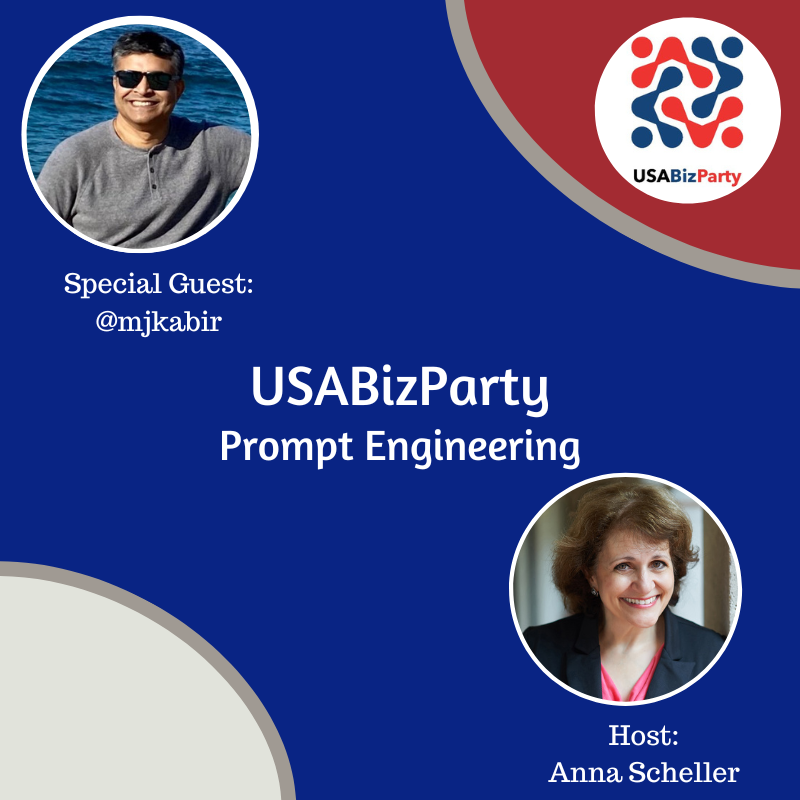 Tomorrow on #USABizParty, we'll be joined by <a href="/mjkabir/">𝕂𝕒𝕓𝕚𝕣</a>, founder of cprompt.ai, to talk about prompt engineering! Come learn how best to utilize AI in your business at 1 PM EST!