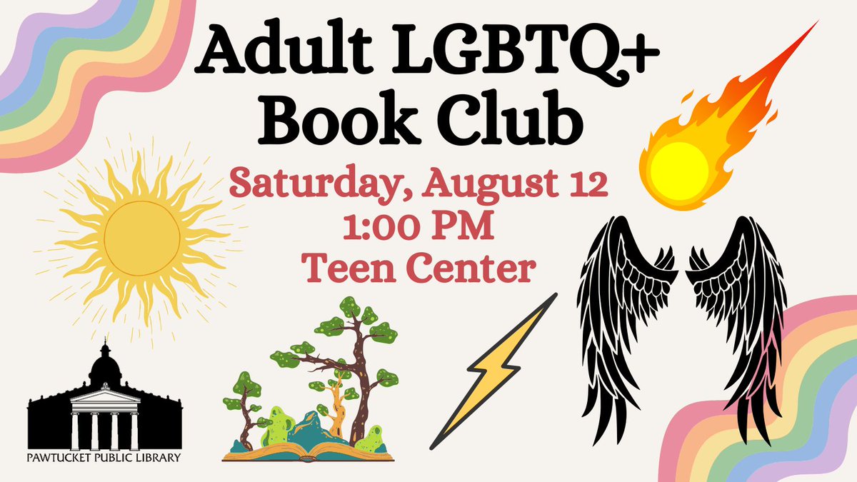 PawtucketPL's tweet image. Get ready for our upcoming LGBTQ+ Book Club meeting in August! We will be reading and discussing "The Sun Bearer Trials," by Aiden Thomas. All adults are welcome. Check the link in our bio for more information! #pawtucketpubliclibrary #adultprograms #lgbtqbookclub
