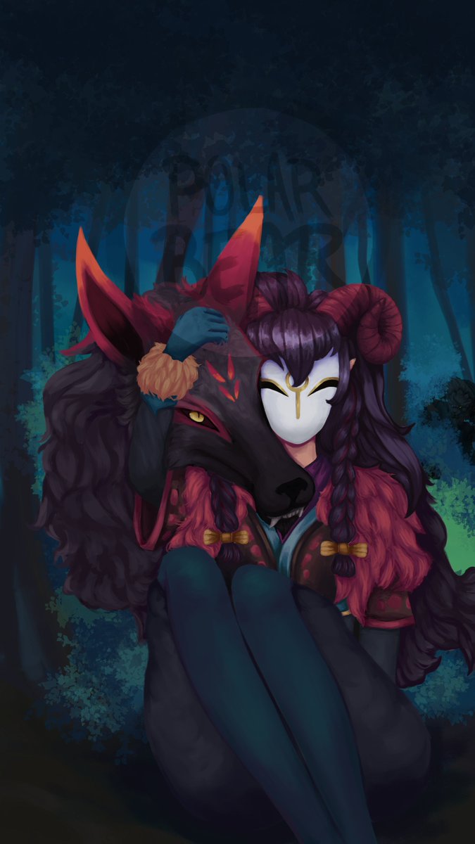 polarbearinks's tweet photo. Hi everyone, this is the first League fanart I've ever made. Kindred spirit blossom in obsidian! Super proud, I hope you like it.

I'm open for criticism and ideas for my next artwork.

(Can you spot the little easter egg **cat**?) #RIOT #LeagueOfLegends #LeagueOfLegendsFanArt https://t.co/7gHfOnSzYw