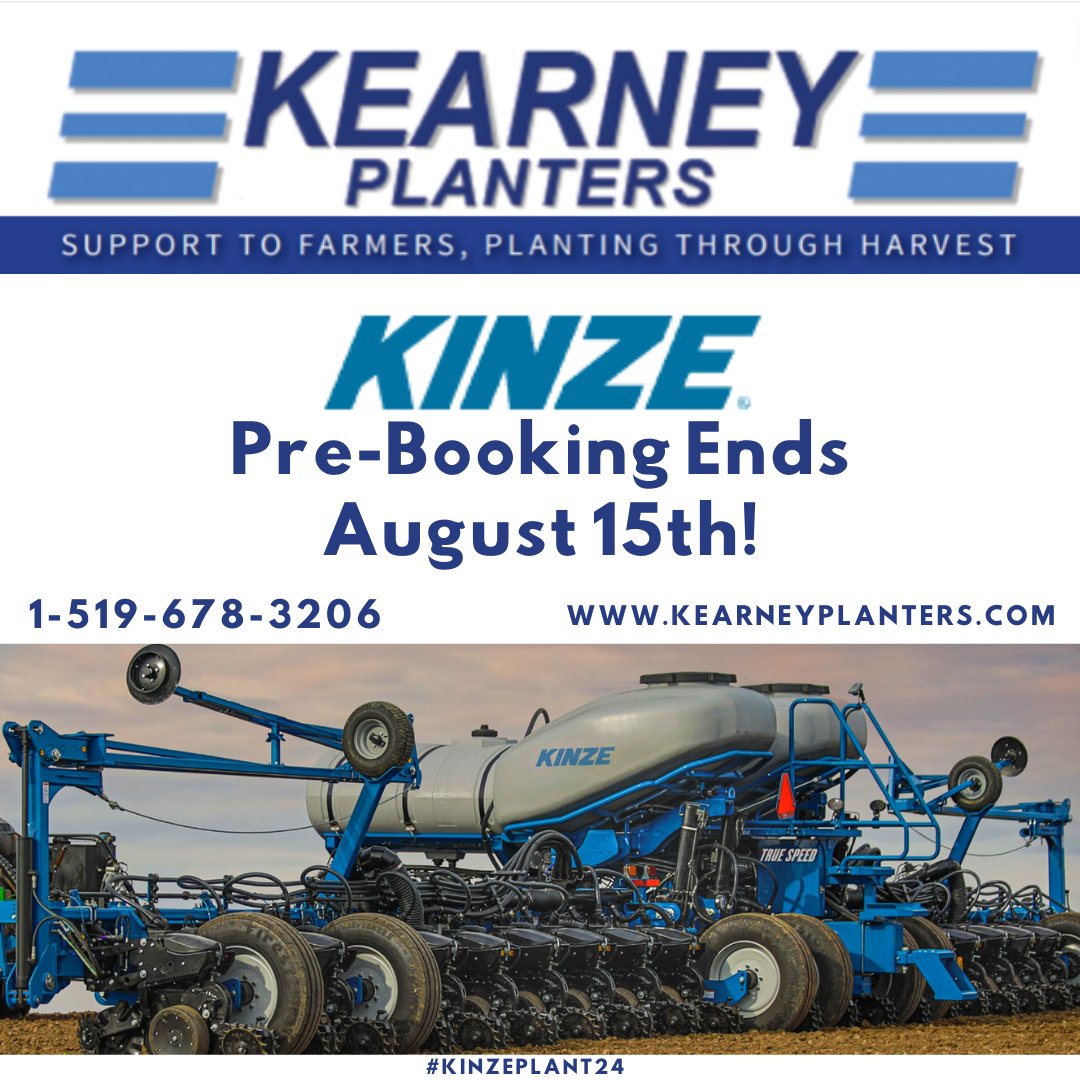 KearneyPlanters's tweet photo. @kearneyplanters we are down to the last 2 weeks for our @kinze planter early order program. Give us a call before August 15th to secure your best deal, and guarantee your order for the #plant24 season. 519-678-3206 #kinze #earlyorder #plant24 https://t.co/AXI23w602e