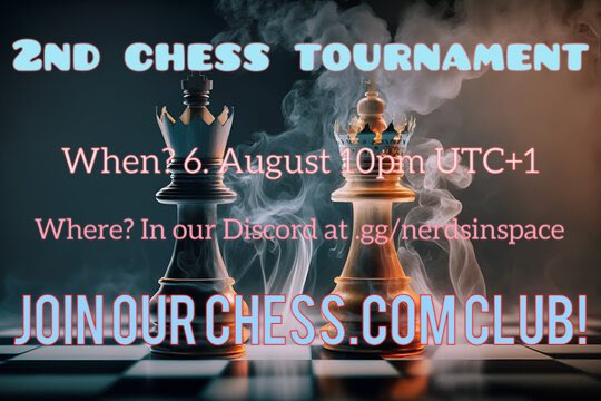 Nerds_in_Space's tweet photo. Get Ready for our 2nd Chess Tournament!

Happening on August 6. in our Discord

With a Current Price Pool of 90 Million Skyblock Coins!

Join the Discord for more Infos and Updates! 

https://t.co/dlhmSuslbW https://t.co/2g7QKdYweO