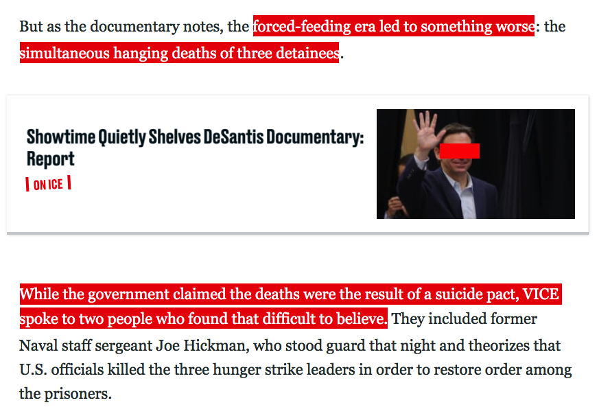 bywillpollock's tweet photo. @Showtime @SollenbergerRC Ronald-endorsed force-feeding regime at Gitmo (itself likely a war crime) produced an alleged government coverup about "suicides" of 3 detainees
nobody's talking about that one, either.
CW: disturbing details in next tweet https://t.co/8SmGmfRuNH