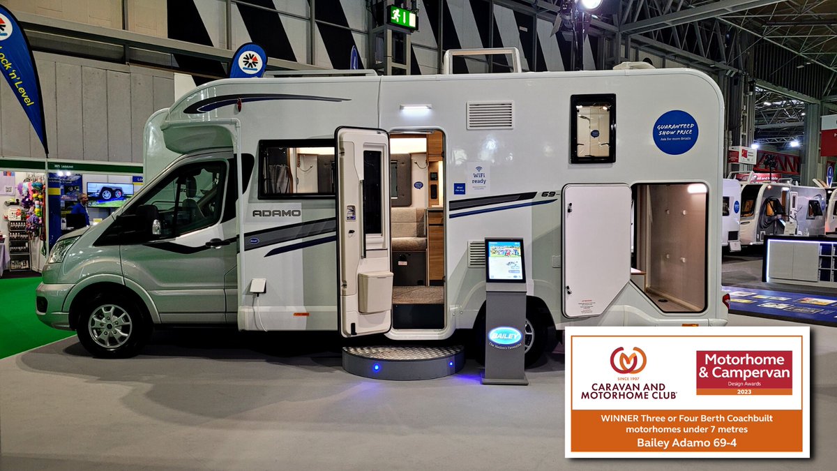 BaileyofBristol's tweet photo. Step inside the Adamo 69-4 - @candmclub's winning Three or Four Berth Coachbuilt Motorhome Under 7 Metres in their Motorhome &amp; Campervan Design Awards! 🎖️

But don't just take their word for it! Why not see for yourself?
👉 https://t.co/PgNdAIJPuY

#GoBailey #BaileyAdamo #CAMC https://t.co/1ugo2bHNMd