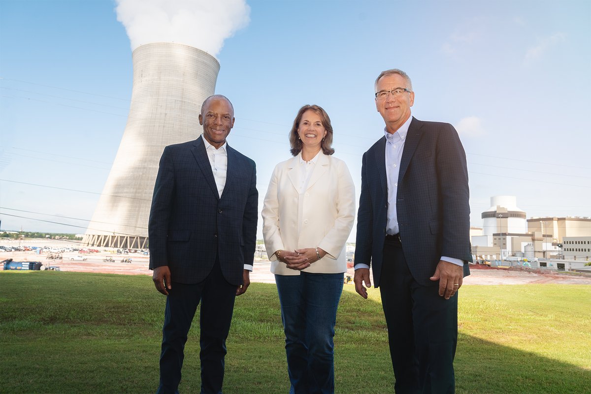 GeorgiaPower's tweet photo. Today, Kim Greene was joined by state leaders, co-owners, and partners to celebrate Vogtle Unit 3 entering commercial operation. She shared, "It is important that we make these kinds of long-term investments and see them through so we can continue providing clean, safe, reliable and affordable energy to our 2.7 million customers.” 🥳