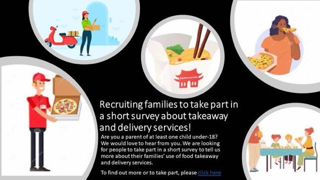 One of my MSc students is looking for parents of under 18s to take part in a short survey about takeaway food. Pls take part/retweet if you can! 

reading.onlinesurveys.ac.uk/family-takeawa…