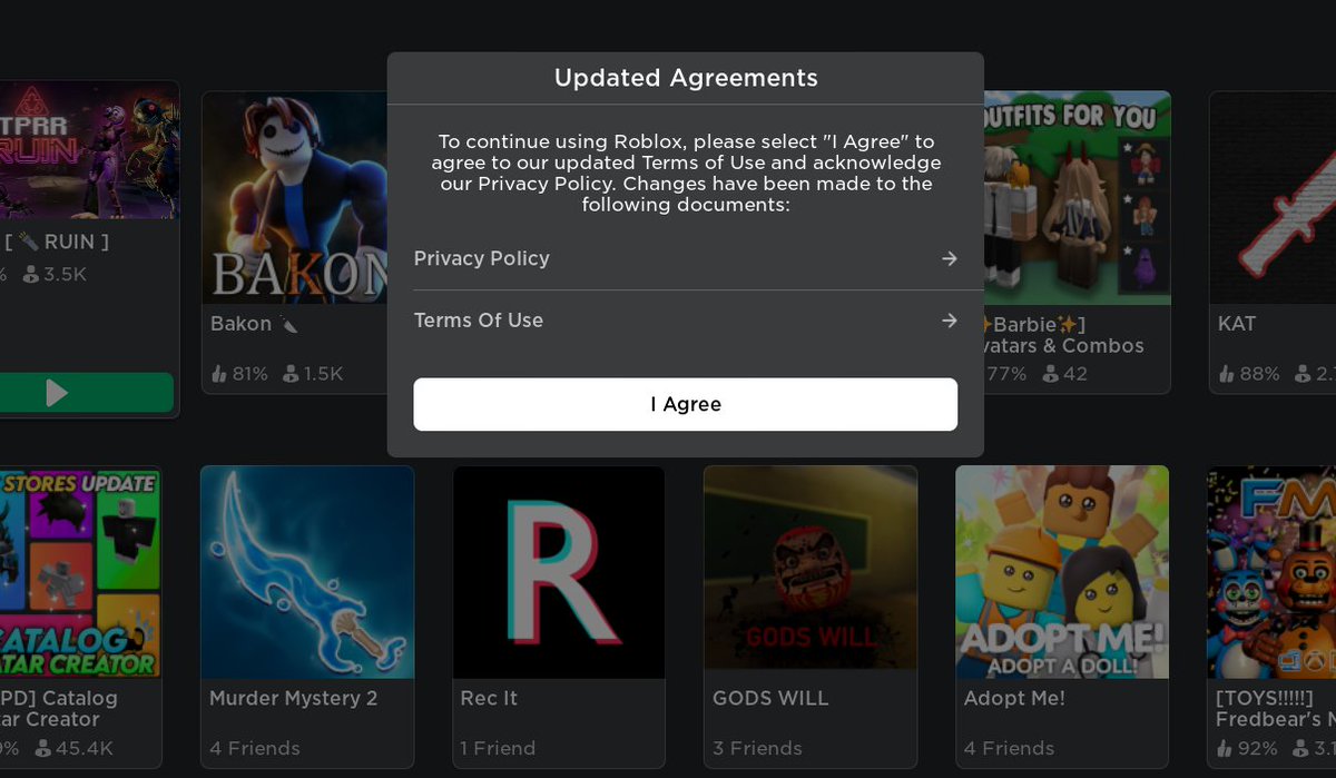 ThatGuyChriZ's tweet image. Has anyone read the terms for this updated agreement?  what exactly has been updated? @Roblox @Roblox_RTC #robloxtos