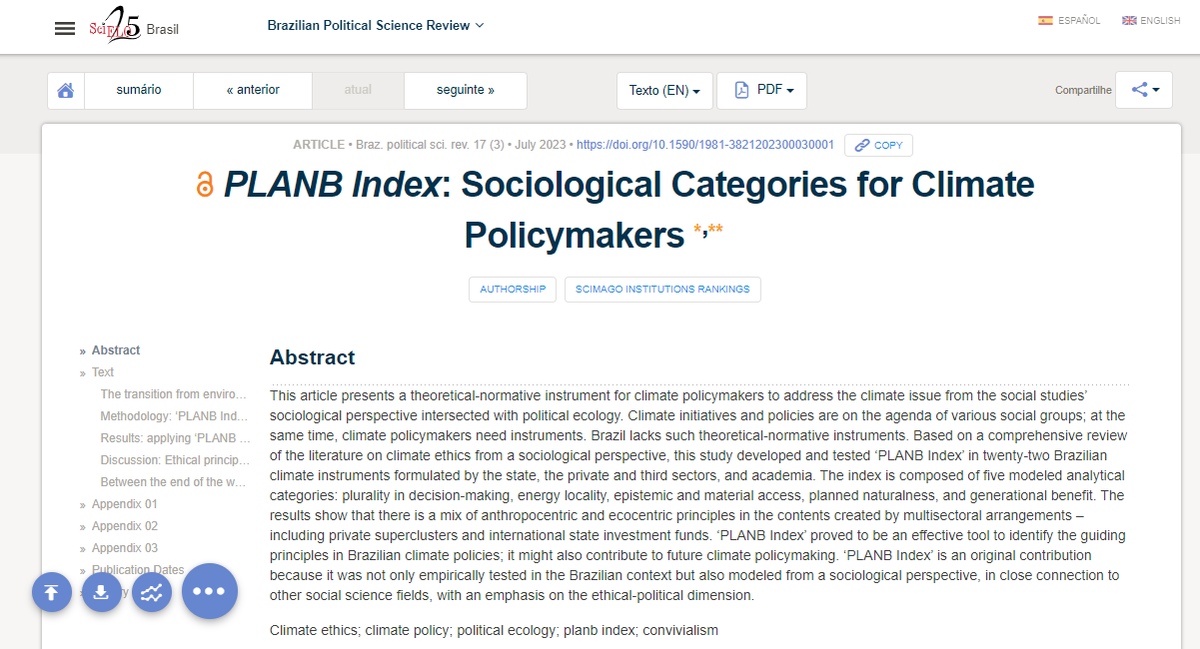 Frederico Salmi 🌱🍃 (@fredericosalmi) on Twitter photo Após 2 anos de pesquisa:
SALMI, F. PLANB Index: Sociological Categories for Climate Policymakers. Brazilian Political Science Review, Edition The Politics and Policies of Climate Change in Brazil, v. 17, p. e0001, 2023. 10.1590/1981-3821202300030001.
<a href="/amazonface/">AmazonFACE</a> <a href="/ComunicacaoIfch/">IFCH DA UFRGS</a> Após 2 anos de pesquisa:
SALMI, F. PLANB Index: Sociological Categories for Climate Policymakers. Brazilian Political Science Review, Edition The Politics and Policies of Climate Change in Brazil, v. 17, p. e0001, 2023. 10.1590/1981-3821202300030001.
<a href="/amazonface/">AmazonFACE</a> <a href="/ComunicacaoIfch/">IFCH DA UFRGS</a>