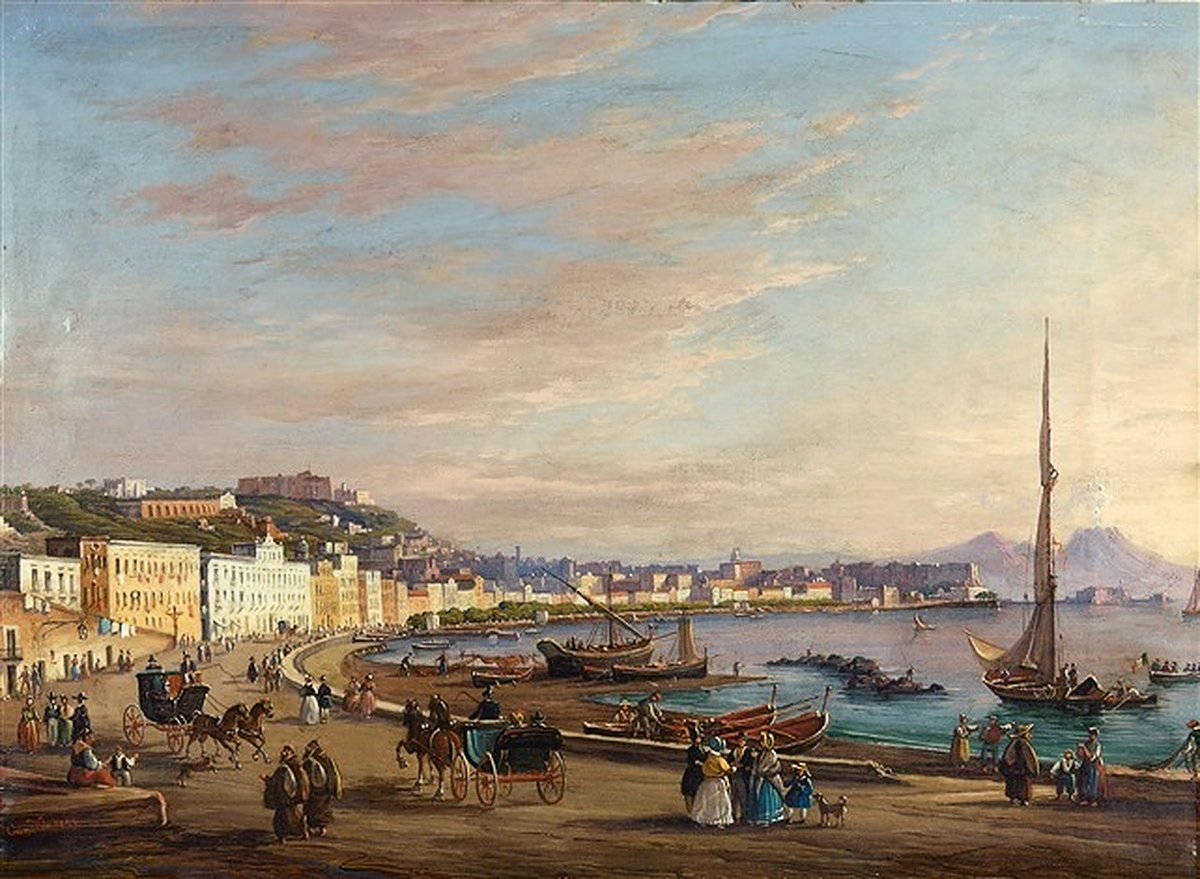 Salvatore Candido,  1798 – 1869;  Italian painter;  View of Naples from Mergellina