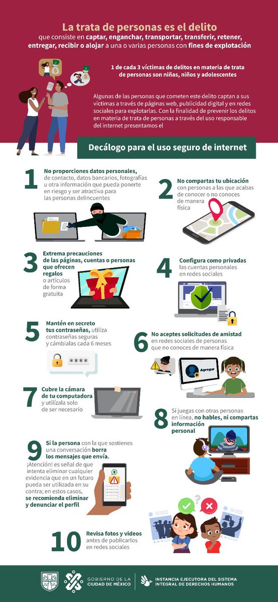 PDHCDMX's tweet photo. #Entérate Niñas, niños y adolescentes corren riesgo de ser enganchados a través del uso de internet. Si conocer algun caso ¡Denuncia!  @elconsejomx @FiscaliaCDMX
Línea y Chat Nacional Contra la Trata
de Personas: 80 0553 3000
Fiscalía General de Justicia CDMX: 55 5346 8480 y 8110 https://t.co/SOQprbihyA