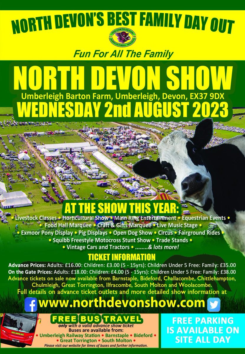 WoolacombeTIC's tweet photo. The North Devon Show is this Wednesday, 2nd August!
Buy advance tickets from #Woolacombe Tourist Information Centre and save a few pounds, avoid the ticket queues and support Woolacombe TIC! #northdevonshow #familyfun #woolacombetic https://t.co/97mAcTGFpc