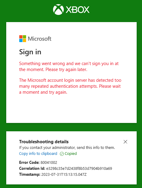 NMJToolbox's tweet photo. @XboxSupport Been having this issue for a few days now.  When I try to access https://t.co/Je9IsL7ZdL it tries to log me in but I get the following message (I can sign in to https://t.co/PPya96OYEs and my XBox console fine just not the https://t.co/Je9IsL7ZdL web site): https://t.co/mQ7qAgzX9m