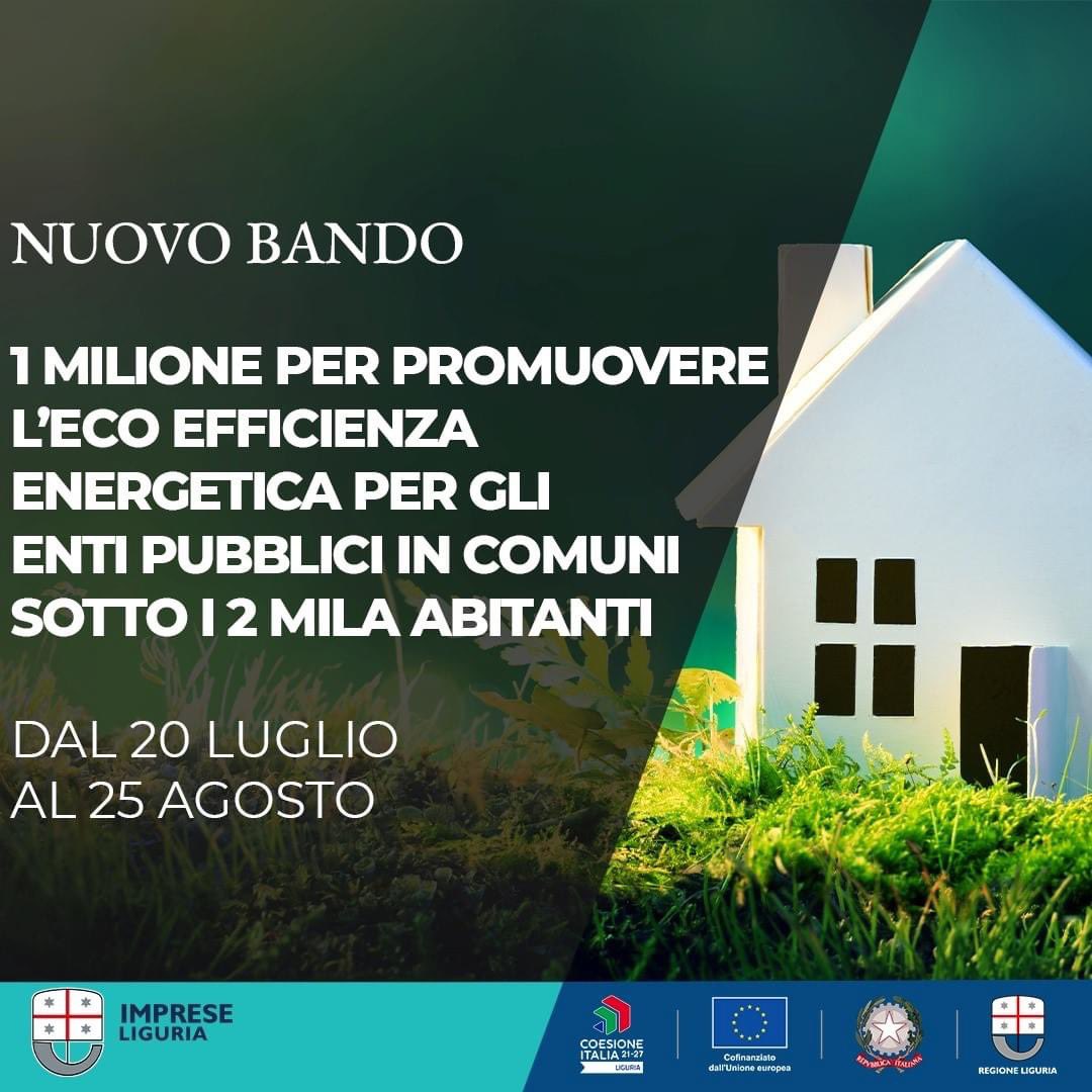 👉 Prorogata al 25 agosto la scadenza del #bando da 1 milione di euro per promuovere l’eco #efficienzaenergetica per gli enti pubblici. Possono accedere al finanziamento i Comuni liguri sotto i 2 mila abitanti

➡️ Vai al bando: filse.it/servizi/agevol…