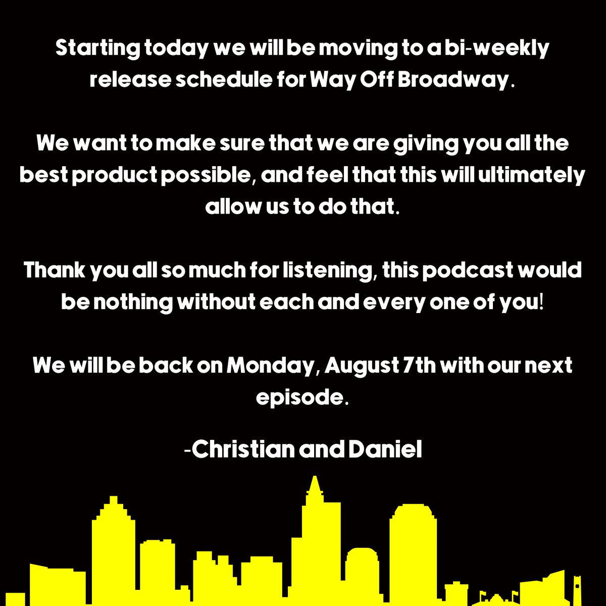 WayOffBroadPod's tweet photo. 🚨Schedule Update🚨 https://t.co/lQlgqkiwRl