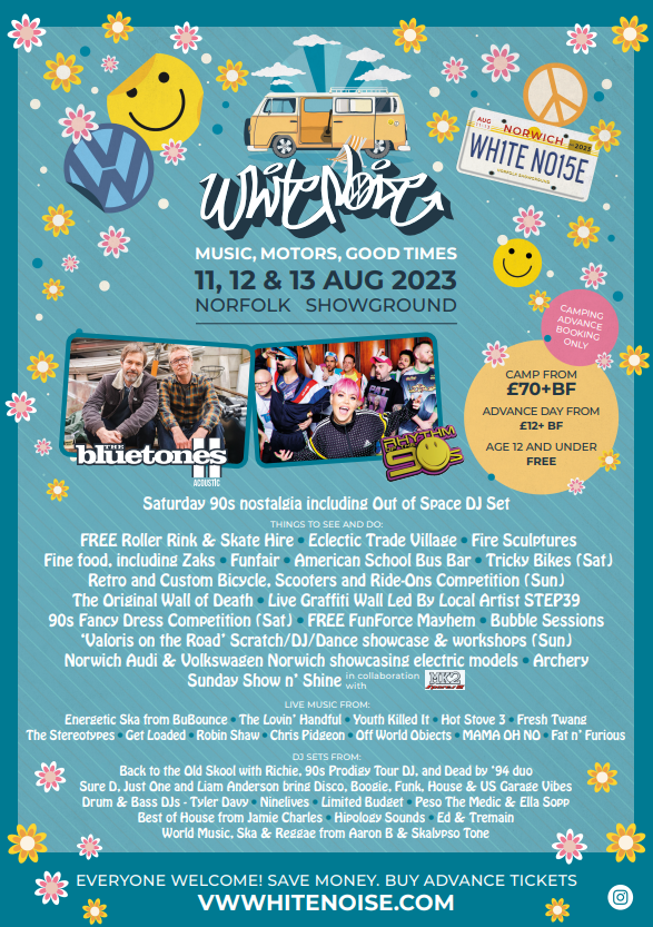 Have you got your tickets? Celebrating @vwwhitenoise 18th year at #NorfolkShowground - coming soon! #Music #Familyfriendly #Whatson #Events #Norfolk #Norwich 11-13th August 2023 #PartofWhiteNoise