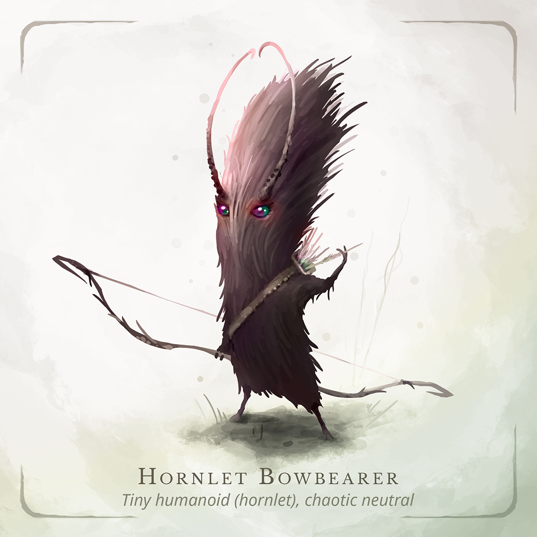 fluffy_folio's tweet photo. The Hornlet Bowbearer – Tiny humanoid, chaotic neutral

Just as spirited as all its kindred but unlike the wildsouls or stormtongues, this watchful warrior picks up the bow to perfect each and every of its maneuvers. #dnd #ttrpg https://t.co/rXEjHfImjl