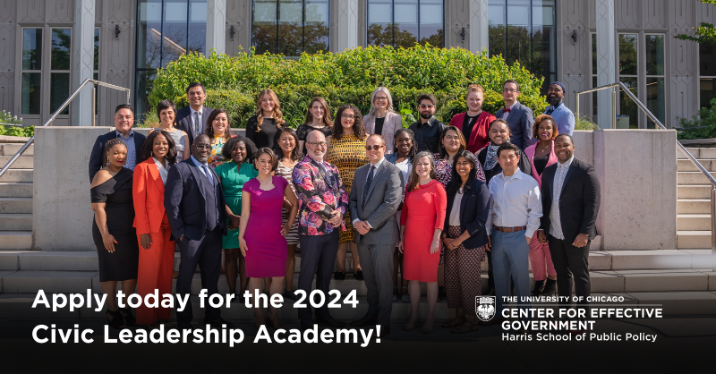 HarrisPolicy's tweet photo. The application to join the 2024 Civic Leadership Academy is live now! If you're a Chicago-area civic leader interested in joining a community of scholars and change- makers at The University of Chicago —or know someone who is—learn more &amp; apply today.