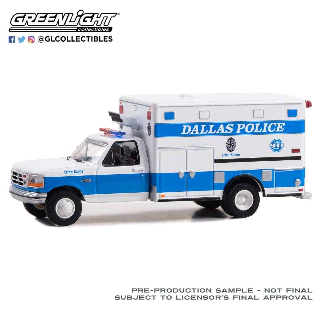 GLCollectibles's tweet photo. Another ambulance for our 1:64 First Responders collection! 🚑 What do you want next?

# 67065
Expected Release Date: November 2023
1:64 First Responders - 1992 Ford F-350 Ambulance - Dallas Police Crime Scene, Dallas Texas (Hobby Exclusive)
#GLDeco #FirstResponders #Ambulance https://t.co/h0Ik5O2EOq