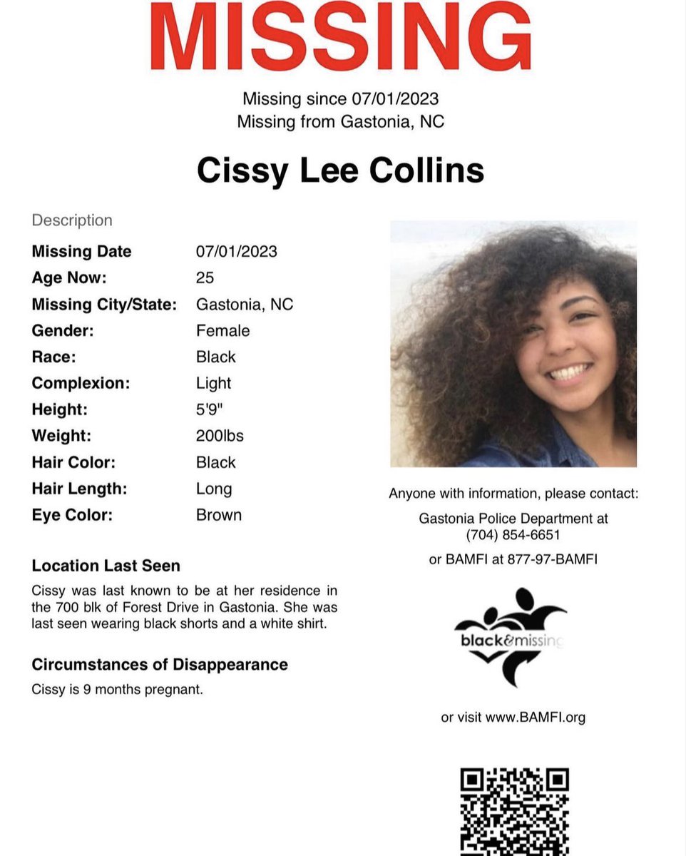 BAM_FI's tweet photo. Gastonia, NC: The police have issued an appeal for 25 y/o Cissy Collins who is STILL missing. Her family is unsure of her whereabouts &amp; are worried as she is due to have her baby “any minute now” #HelpUsFindUs #CissyCollins https://t.co/7D4MJMqMar