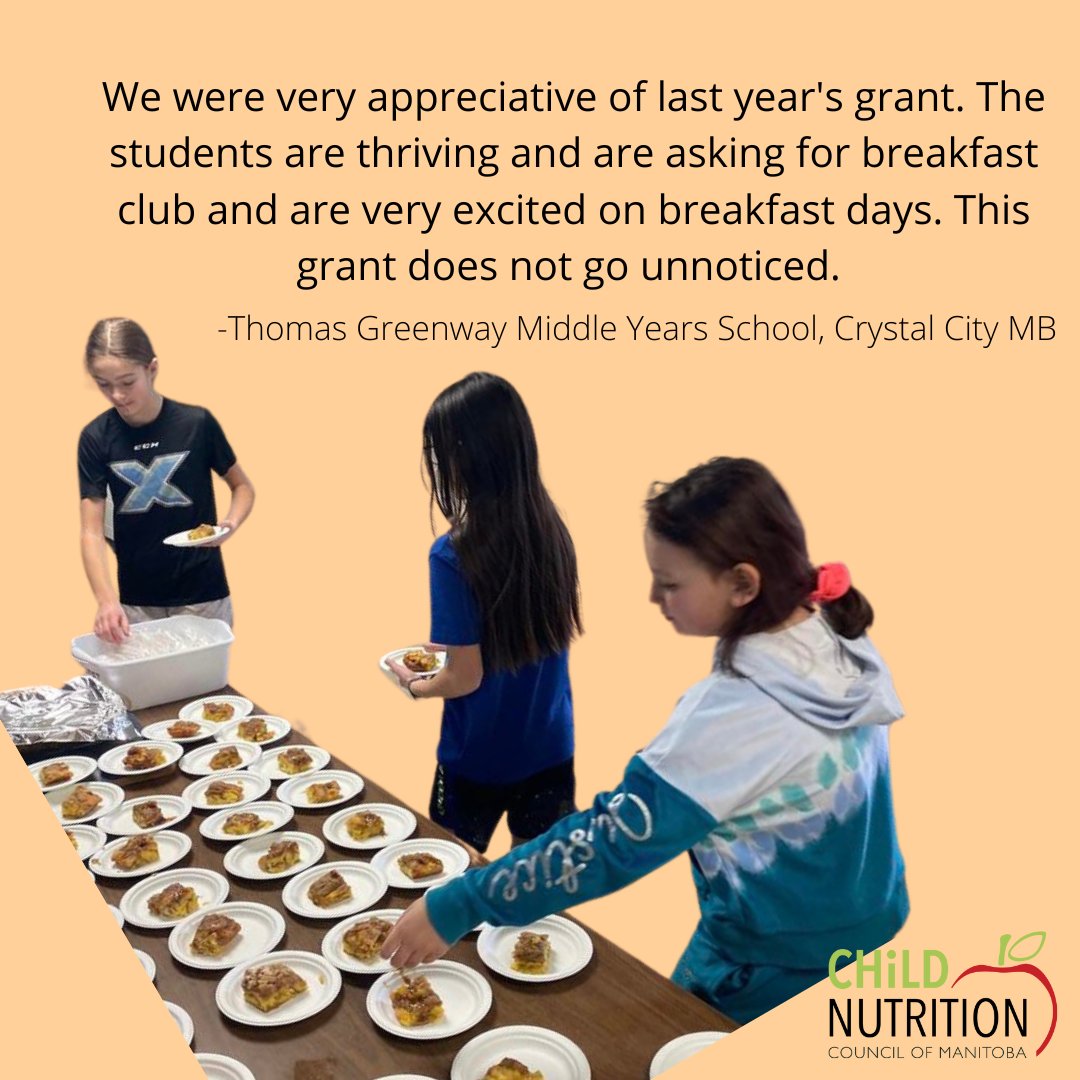 We love sharing testimonials from Manitoba school staff and this provides evidence that having access to #schoolfood positively impacts students' time at school! 🍏 Visit donate.childnutritioncouncil.com to see our Ways To Give page. Every child … every day … well nourished.