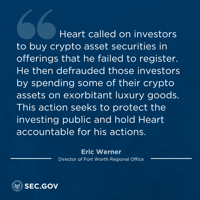 SECGov's tweet photo. Today we charged Richard Heart (aka Richard Schueler) and three unincorporated entities that he controls, Hex, PulseChain, and PulseX, with conducting unregistered offerings of crypto asset securities that raised more than $1 billion in crypto assets from investors.