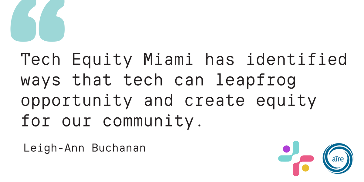 There are 4 key pillars for how we plan to build tech equity in Miami: 
1️⃣ Digital access 
2️⃣ High-quality education
3️⃣ Removing barriers
4️⃣ Digital transformation

Learn more: buff.ly/3QdTLt5 
@aire_ventures #TechEquityMiami #TechInclusion #MiamiTech